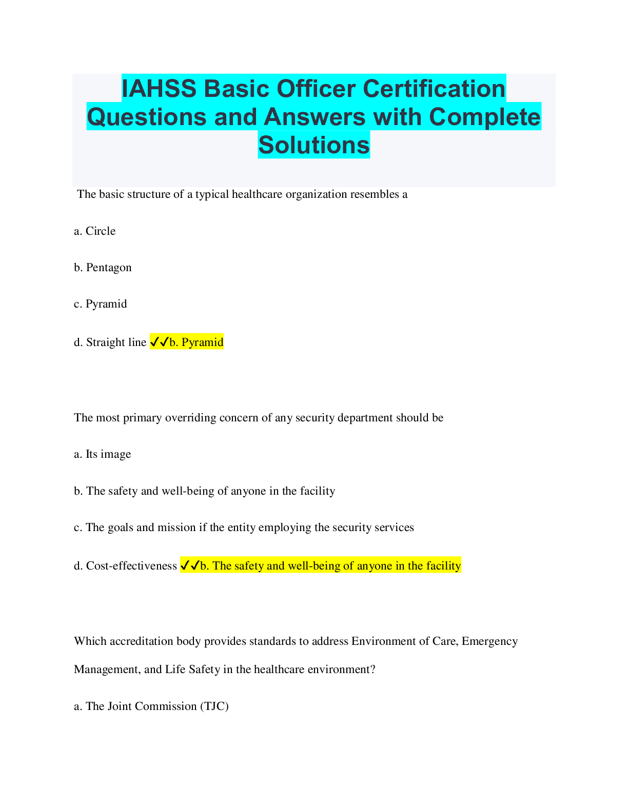 Preview image of IAHSS Basic Officer Certification Questions and Answers with Complete Solutions document